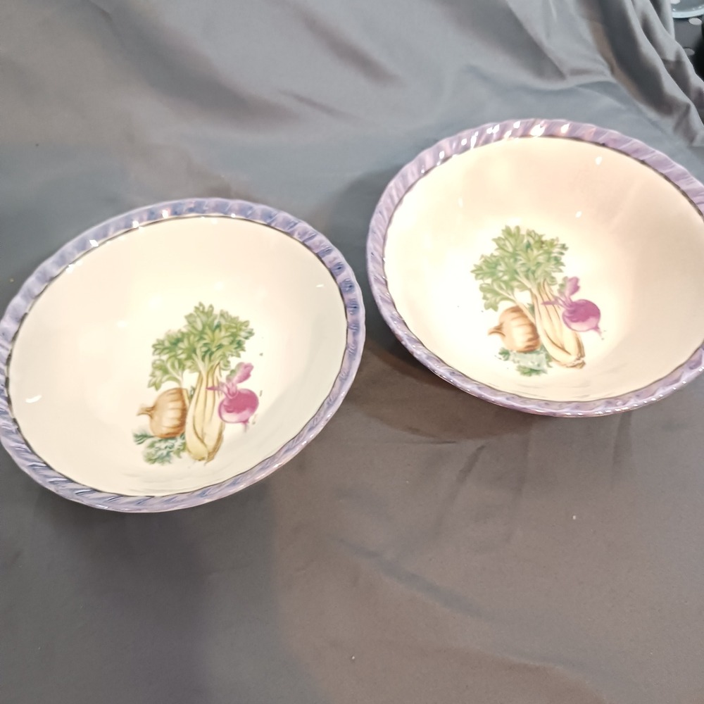 Vintage Japan Vegetable Cereal Bowls Set of 2 6in Purple Excellent Crazing